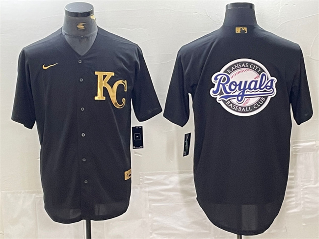 Personalized Men’s Kansas City Royals Black Team Big Logo Cool Base Stitched Jersey 1