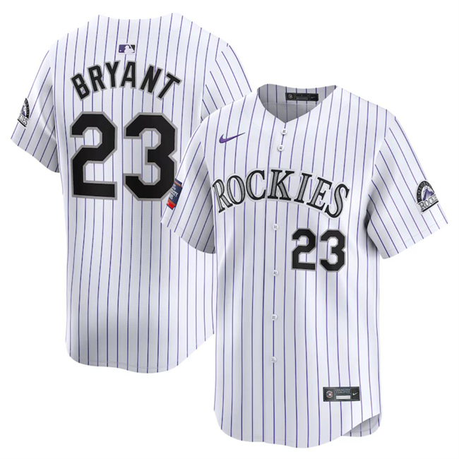 Personalized Men’s Colorado Rockies #23 Kris Bryant White 2024 World Tour Mexico City Series Home Limited Stitched Baseball Jersey