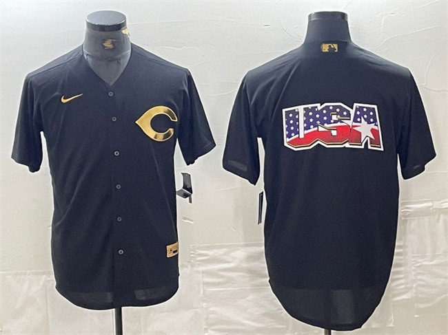 Personalized Men’s Cincinnati Reds Black Team Big Logo Cool Base Stitched Baseball Jersey