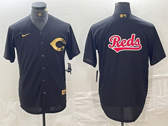 Personalized Men’s Cincinnati Reds Black Team Big Logo Cool Base Stitched Baseball Jersey 3