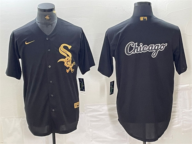 Personalized Men’s Chicago White Sox Black Team Big Logo Cool Base Stitched Jersey