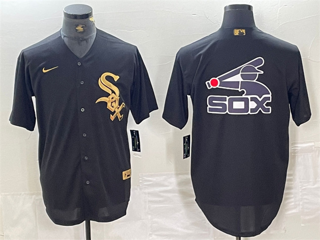 Personalized Men’s Chicago White Sox Black Team Big Logo Cool Base Stitched Jersey 1