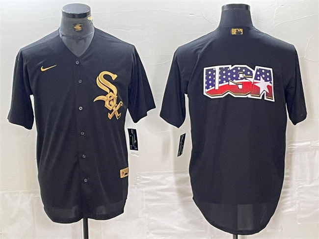 Personalized Men’s Chicago White Sox Black Team Big Logo Cool Base Stitched Jersey 2
