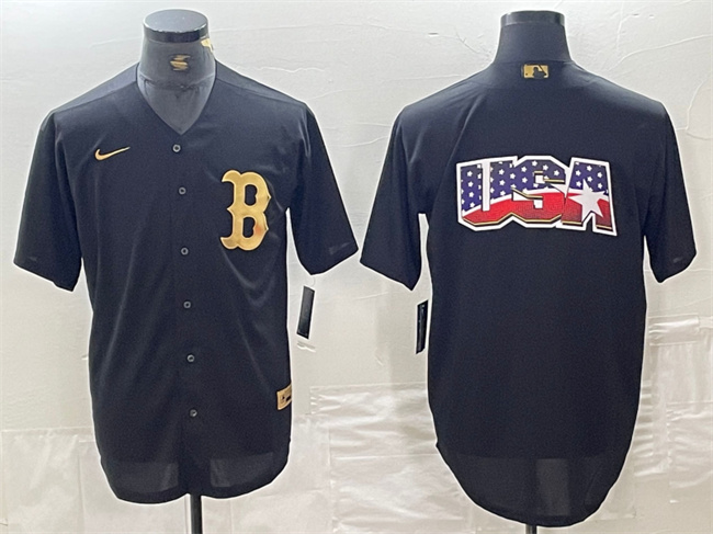 Personalized Men’s Boston Red Sox Black Team Big Logo Cool Base Stitched Baseball Jersey