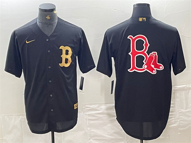 Personalized Men’s Boston Red Sox Black Team Big Logo Cool Base Stitched Baseball Jersey 1