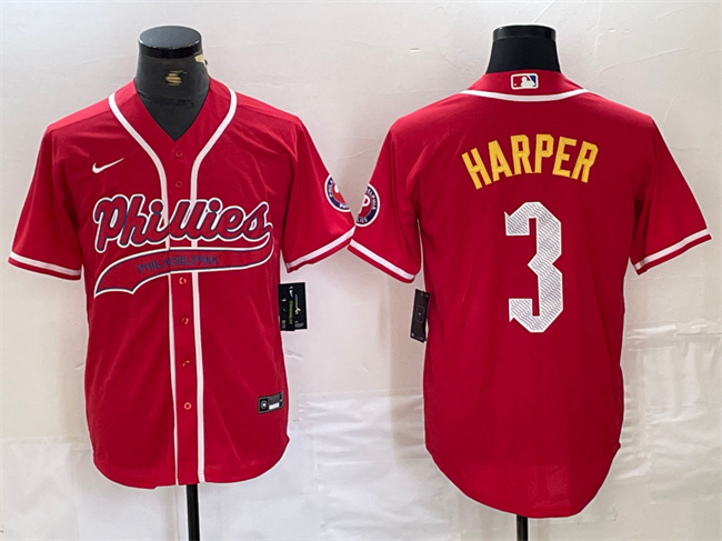 Personalized Men’s Philadelphia Phillies #3 Bryce Harper Red 2024 City Connect Stitched Jersey