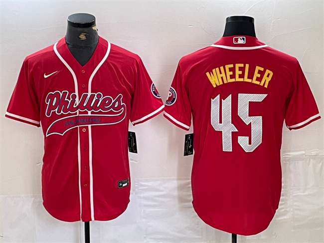 Personalized Men’s Philadelphia Phillies #45 Zack Wheeler Red 2024 City Connect Stitched Jersey