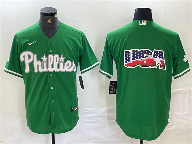 Personalized Men’s Philadelphia Phillies Green Team Big Logo Cool Base Stitched Baseball Jersey