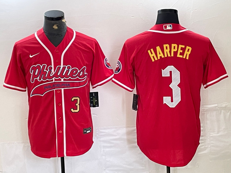 Personalized Men’s Philadelphia Phillies #3 Bryce Harper Red 2024 City Connect Stitched Jersey