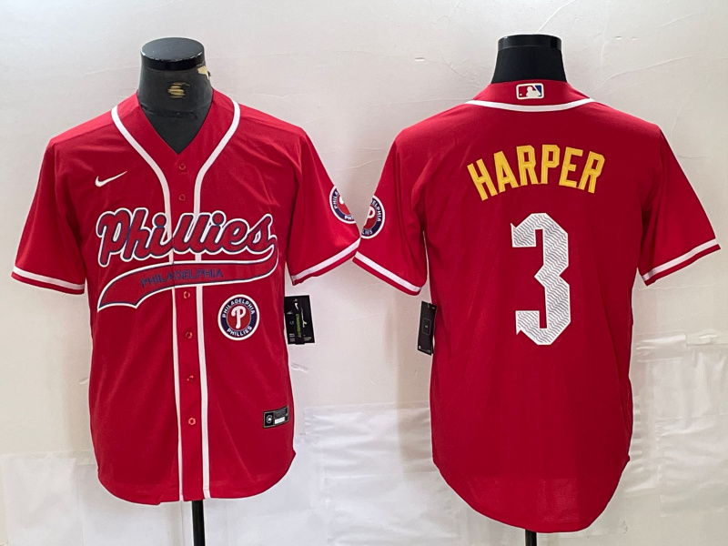 Personalized Men’s Philadelphia Phillies #3 Bryce Harper Red 2024 City Connect Stitched Jersey