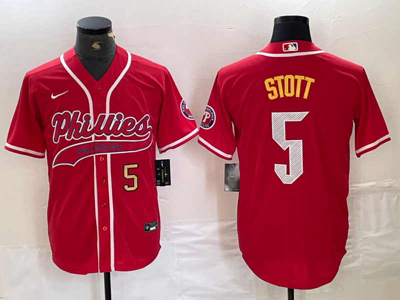 Personalized Men’s Philadelphia Phillies #5 Bryson Stott Red 2024 City Connect Stitched Jersey