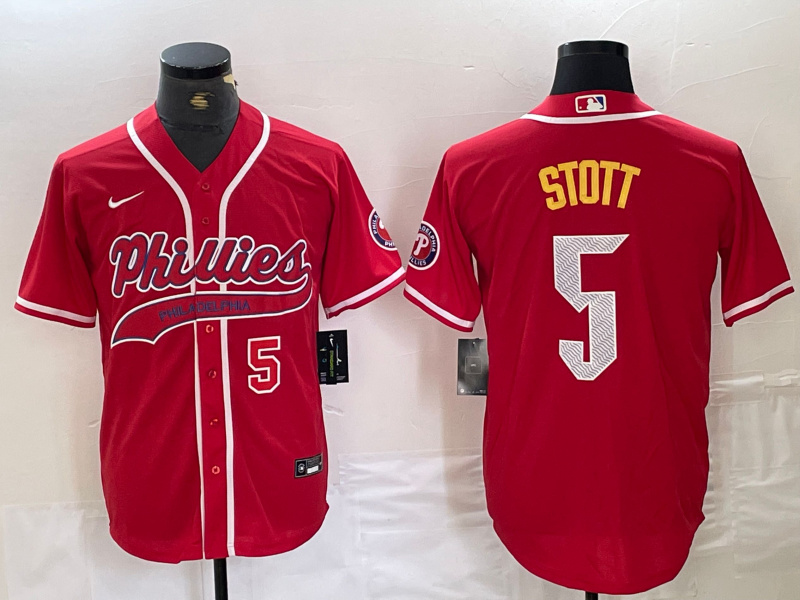 Personalized Men’s Philadelphia Phillies #5 Bryson Stott Red 2024 City Connect Stitched Jersey
