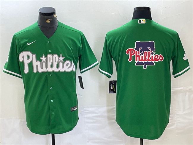 Personalized Men’s Philadelphia Phillies Green Team Big Logo Cool Base Stitched Baseball Jerseys