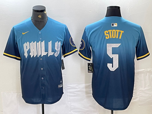 Personalized Men’s Philadelphia Phillies #5 Bryson Stott Blue 2024 City Connect Limited Stitched Jersey