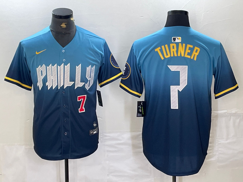 Personalized Men’s Philadelphia Phillies #7 Trea Turner Blue 2024 City Connect Limited Stitched Jersey