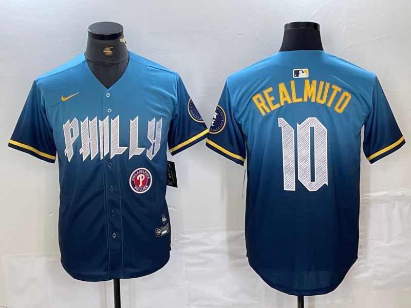 Personalized Men’s Philadelphia Phillies #10 J.T. Realmuto Blue 2024 City Connect Limited Stitched Jersey