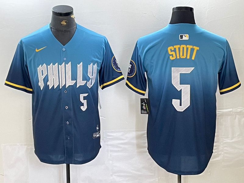 Personalized Men’s Philadelphia Phillies #5 Bryson Stott Blue 2024 City Connect Limited Stitched Jersey