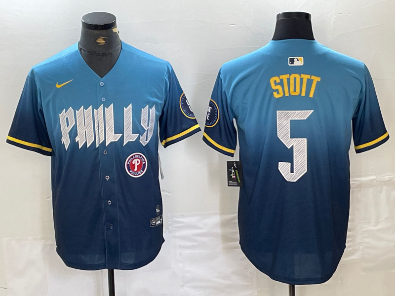 Personalized Men’s Philadelphia Phillies #5 Bryson Stott Blue 2024 City Connect Limited Stitched Jersey