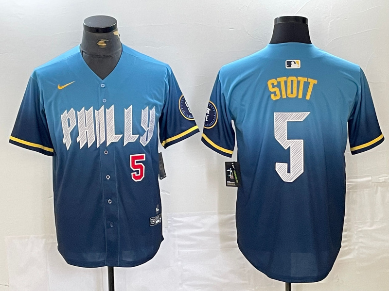 Personalized Men’s Philadelphia Phillies #5 Bryson Stott Blue 2024 City Connect Limited Stitched Jersey