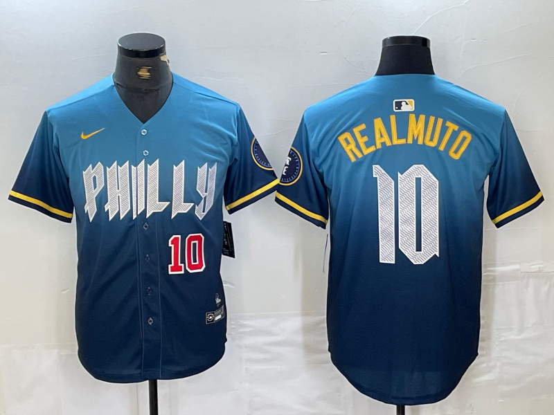 Personalized Men’s Philadelphia Phillies #10 J.T. Realmuto Blue 2024 City Connect Limited Stitched Jersey