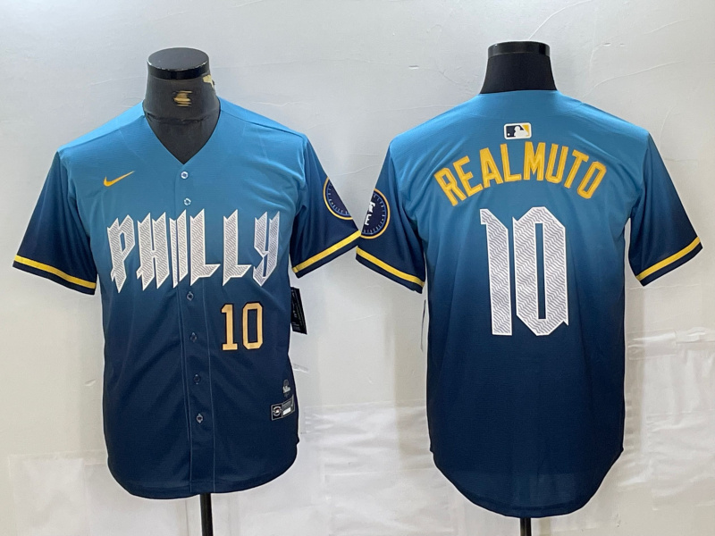 Personalized Men’s Philadelphia Phillies #10 J.T. Realmuto Blue 2024 City Connect Limited Stitched Jersey