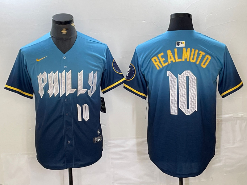 Personalized Men’s Philadelphia Phillies #10 J.T. Realmuto Blue 2024 City Connect Limited Stitched Jersey