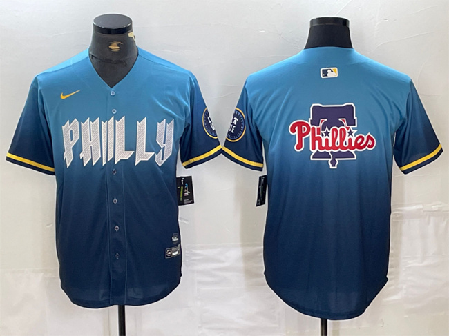 Personalized Men’s Philadelphia Phillies Blue Team Big Logo 2024 City Connect Limited Stitched Baseball Jersey