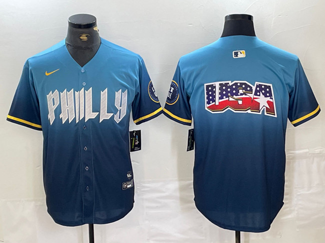 Personalized Men’s Philadelphia Phillies Blue Team Big Logo 2024 City Connect Limited Stitched Baseball Jerseys