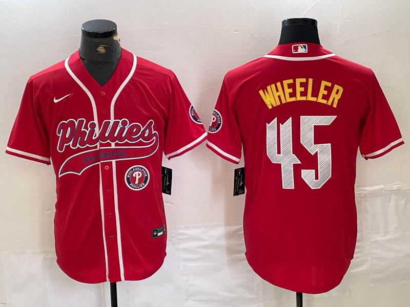 Personalized Men’s Philadelphia Phillies #45 Zack Wheeler Red 2024 City Connect Limited Stitched Baseball Jersey