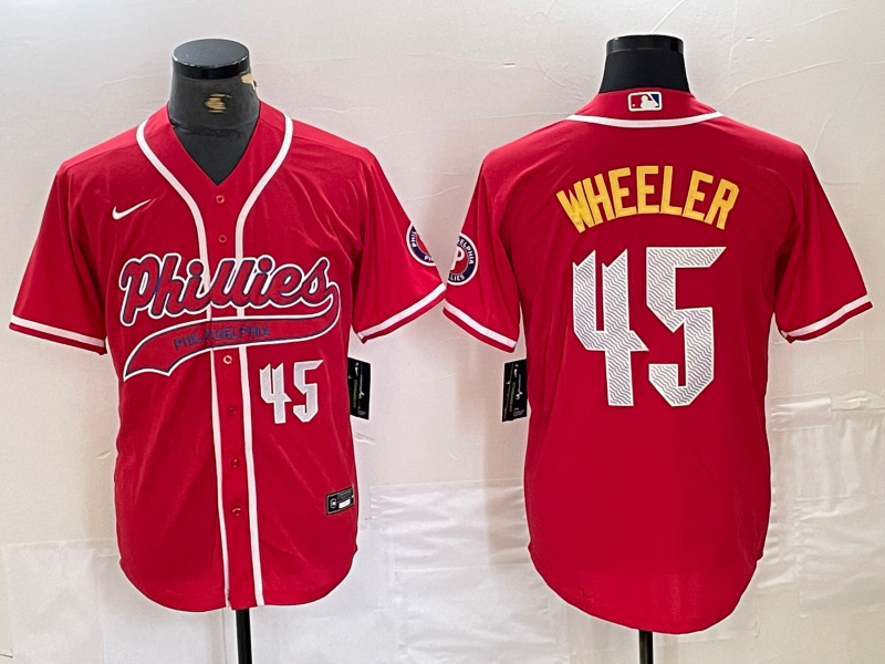 Personalized Men’s Philadelphia Phillies #45 Zack Wheeler Red 2024 City Connect Limited Stitched Baseball Jersey