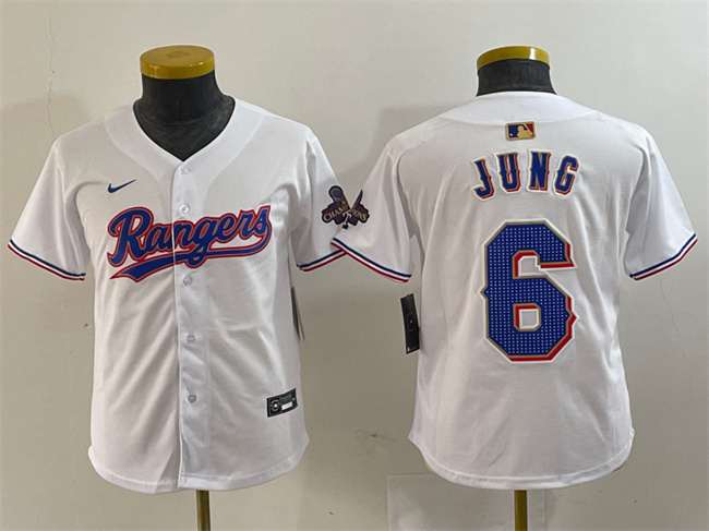 Personalized Youth Texas Rangers #6 Josh Jung White Gold Stitched Baseball Jersey