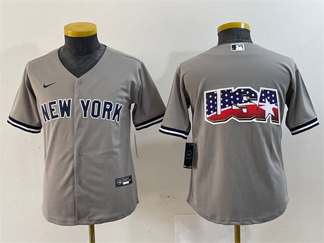 Personalized Youth New York Yankees Gray Team Big Logo Cool Base Stitched Baseball Jersey