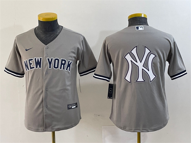 Personalized Youth New York Yankees Gray Team Big Logo Cool Base Stitched Baseball Jersey