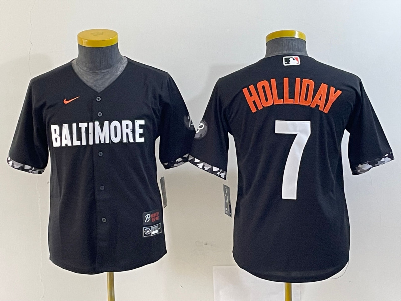 Personalized Youth Baltimore Orioles #7 Jackson Holliday Black 2023 City Connect Cool base jerseys