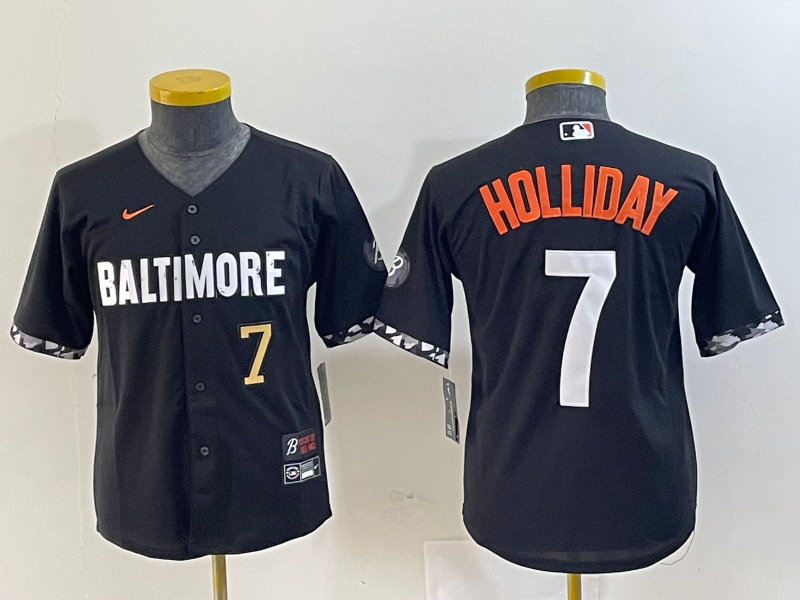 Personalized youth Baltimore Orioles #7 Jackson Holliday Black 2023 City Connect Cool base jerseys