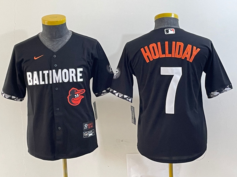Personalized Youth Baltimore Orioles #7 Jackson Holliday Black 2023 City Connect Cool base jerseys