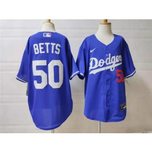 Personalized MLB Dodgers 50 Mookie Betts Blue Cool Base Youth Jersey