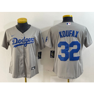 Personalized Women MLB Dodgers 32 Sandy Koufax Gray Cool Base Women Jersey