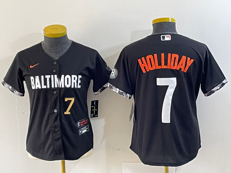 Personalized Women Baltimore Orioles #7 Jackson Holliday Black 2023 City Connect Cool base jerseys 2