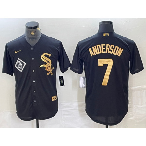 Personalized MLB White Sox 7 Tim Anderson Black Gold Cool Base Men Jersey