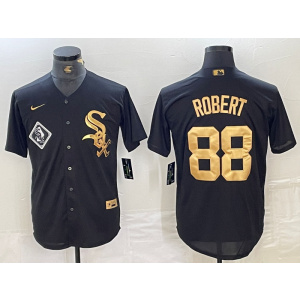 Personalized MLB White Sox 88 Luis Robert Black Gold Cool Base Men Jersey