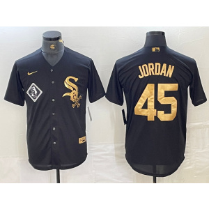 Personalized MLB White Sox 45 Michael Jordan Black Gold Cool Base Men Jersey