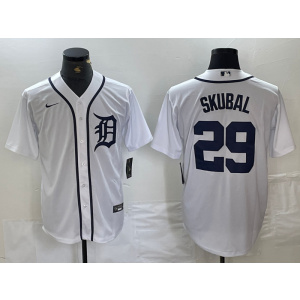 Personalized MLB Detroit Tigers 29 Skubal White Cool Base Men Jersey