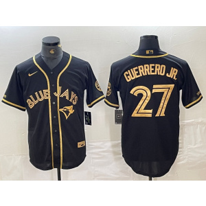 Personalized MLB Blue Jays 27 Vladimir Guerrero Jr. Black Gold Cool Base Men Jersey