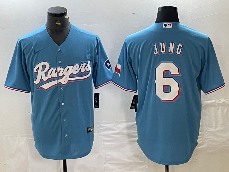 Personalized Men’s Texas Rangers #6 Josh Jung Light Blue Team Logo Cool Base Jersey