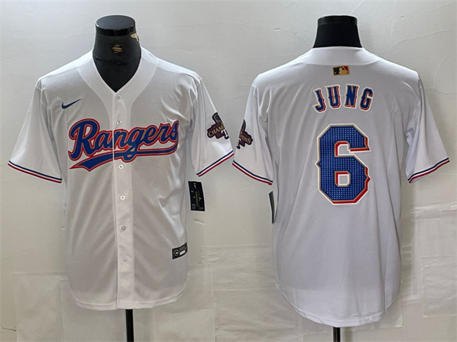 Personalized Men’s Texas Rangers #6 Josh Jung White Gold Cool Base Stitched Baseball Jersey