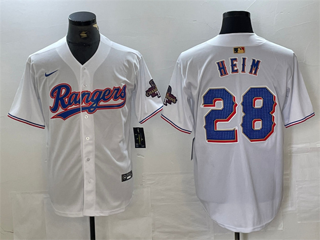 Personalized Men’s Texas Rangers #28 Jonah Heim White Gold Cool Base Stitched Baseball Jersey