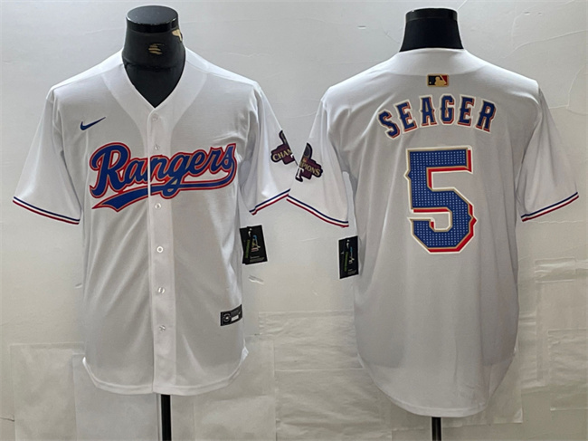 Personalized Men’s Texas Rangers #5 Corey Seager White Gold Cool Base Stitched Baseball Jersey
