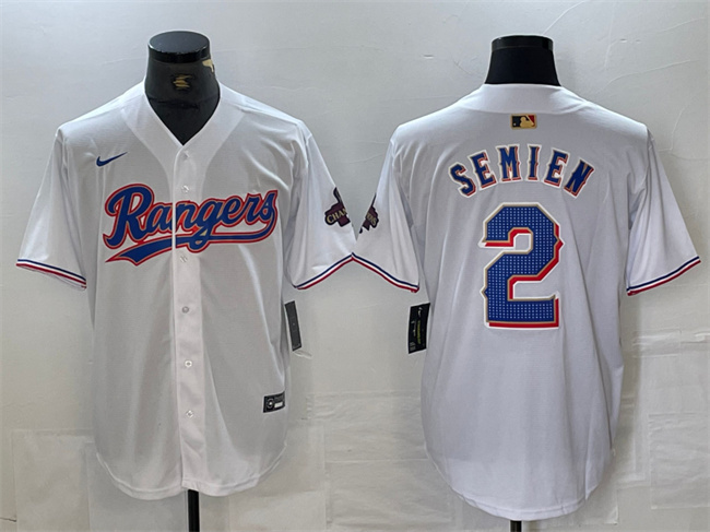 Personalized Men’s Texas Rangers #2 Marcus Semien White Gold Cool Base Stitched Baseball Jersey