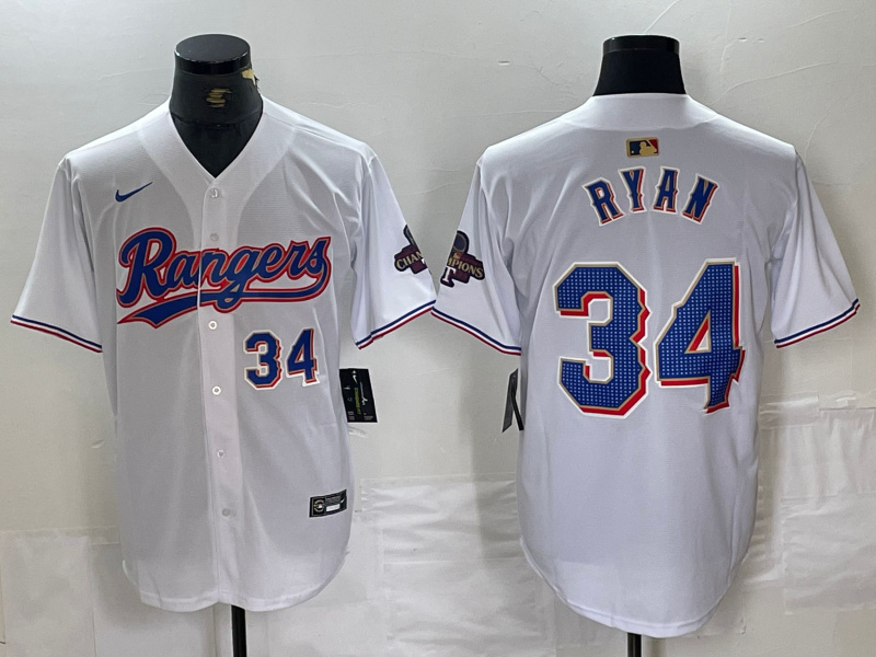 Personalized Men’s Texas Rangers #34 Nolan Ryan Number White 2024 Gold Collection Limited Cool Base Jerseys